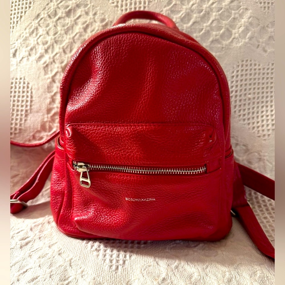 BCBGMaxAzaria Red Adjustable Backpack Purse Made in Italy Good Condition